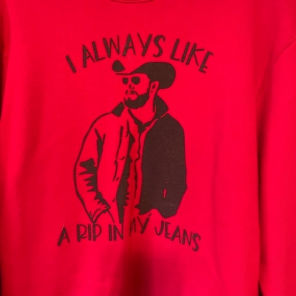 Rip In My Jeans Graphic Red Sweatshirt Large - Picture 1 of 5